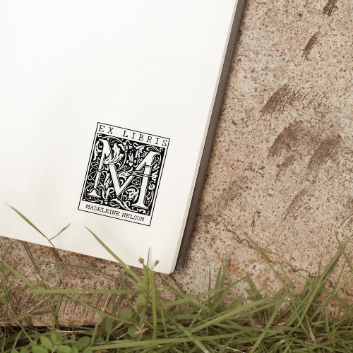 Vintage Flower Monogram Letter Book Ex Libris  Rubber Stamp