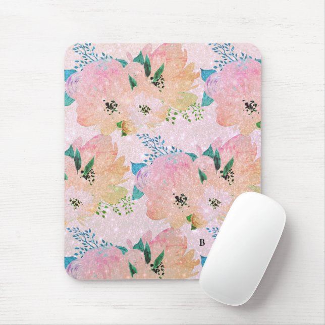 Vintage Flower Monogram Mousepad (With Mouse)
