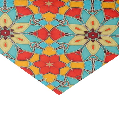 Vintage Flower Mosaic Tiles _ Teal Orange Red Tissue Paper