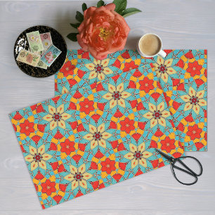 Vintage Flower Mosaic Tiles - Teal, Orange, Red Tissue Paper