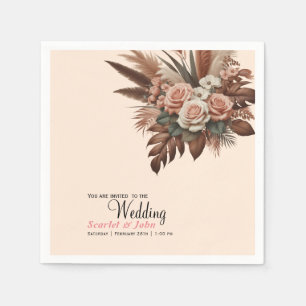 Vintage flower pampas grass wedding napkins