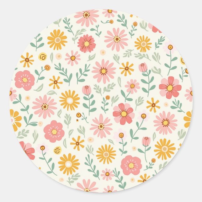vintage flower pattern classic round sticker (Front)