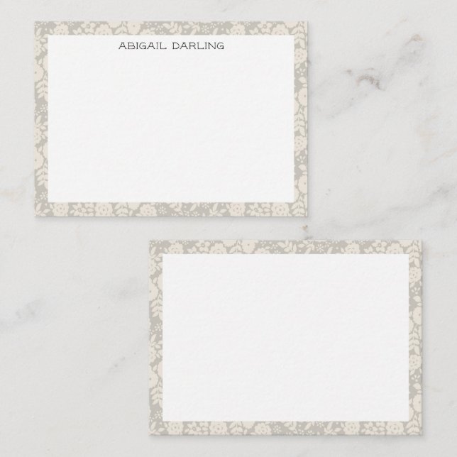 Vintage Flower Pattern Gray Note Card (Front/Back)