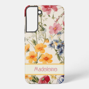 vintage flower pattern in soft colors with name samsung galaxy s22+ case