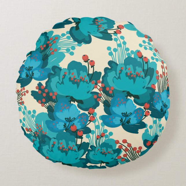 Vintage flower pattern round pillow (Front)