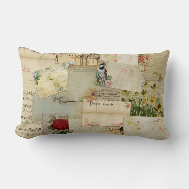 Vintage Flower Postcards Lumbar Pillow (Front)