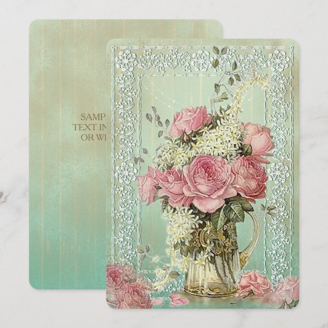Vintage Flower Pot - Invitation Card (Front/Back)