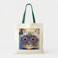 Vintage Flower Power Cat Art Tote Bag