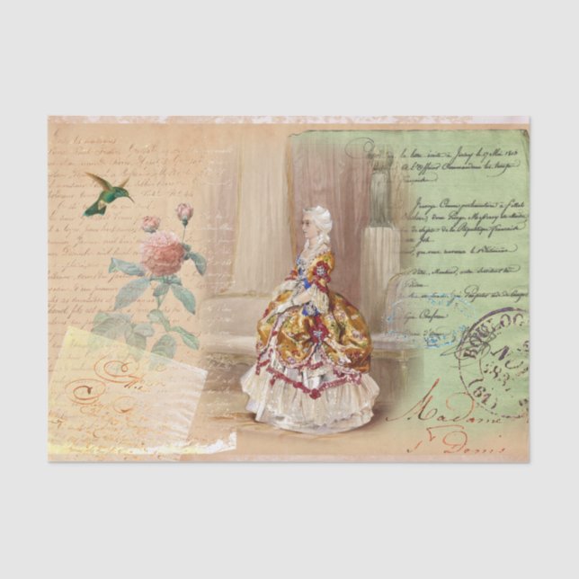 Vintage Flower Rococo Lady Tissue Paper (Front)