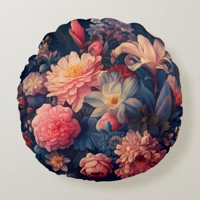 Vintage Flower Round Pillow (Front)