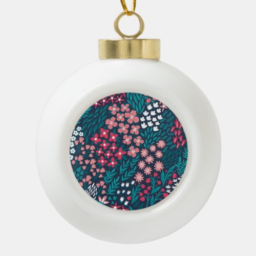Vintage Flower Seamless Texture Ceramic Ball Christmas Ornament