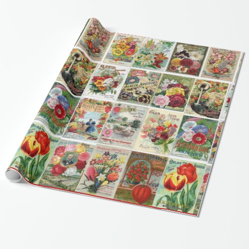 Vintage Flower Seed Catalog Collage Wrapping Paper