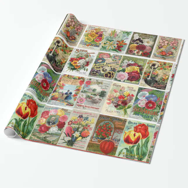 Vintage Flower Seed Catalog Collage Wrapping Paper Zazzle