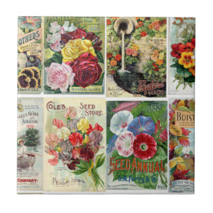 Vintage Flower Seed Catalogs Collage Ceramic Tile