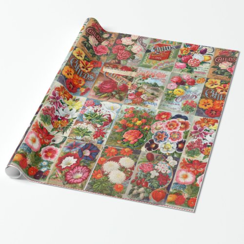 Vintage Flower Seed Packets Collage Gift Wrap