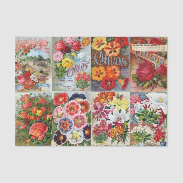 Vintage Flower Seed Packets Garden Collage Tissue Paper (Front)