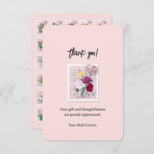Vintage Flower Stamp Mail Carrier Thank You Card