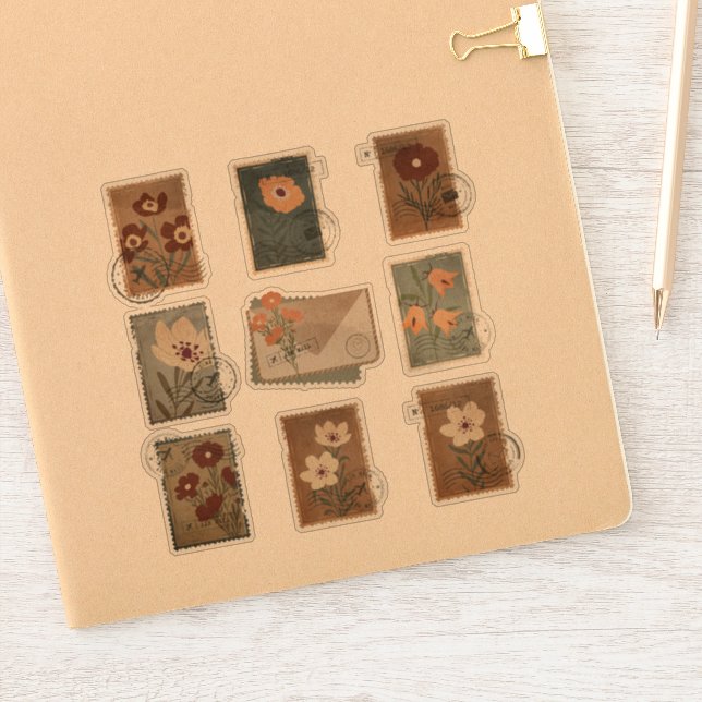 Vintage Flower Stamp Sticker (Notebook)