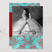 Vintage Flower Sweet 16 Party Photo Card Red Blue (Front/Back)