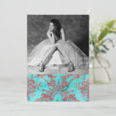 Vintage Flower Sweet 16 Party Photo Card Red Blue (Standing Front)