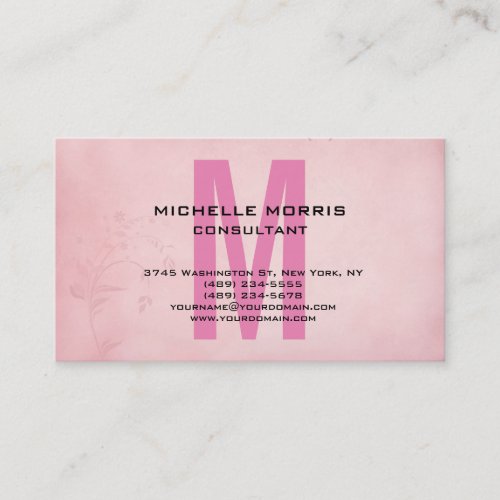 Vintage Flower Unique Pink Classical Monogram Business Card