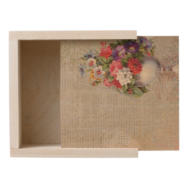 Vintage Flower Vase Collage Wooden Keepsake Box (Open)