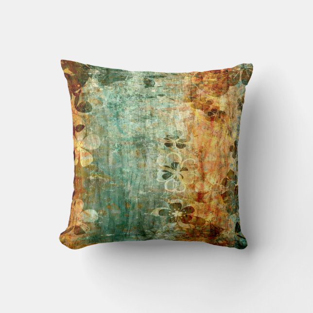 Vintage Flower Wood Abstract Art Throw Pillow (Front)