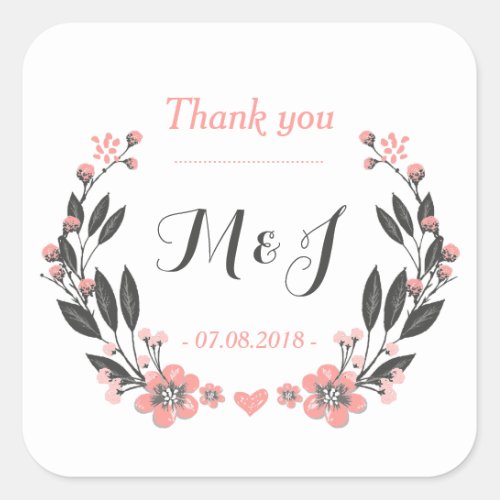 Vintage Flower Wreath Monogram Wedding Sticker