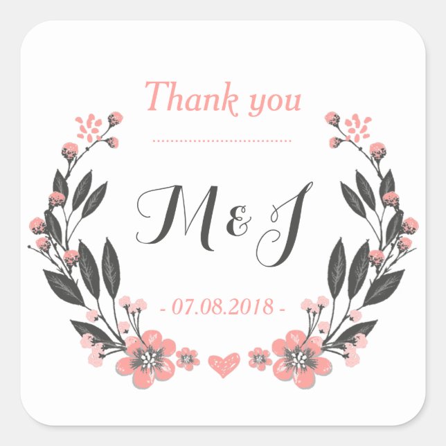 Vintage Flower Wreath Monogram Wedding Sticker (Front)