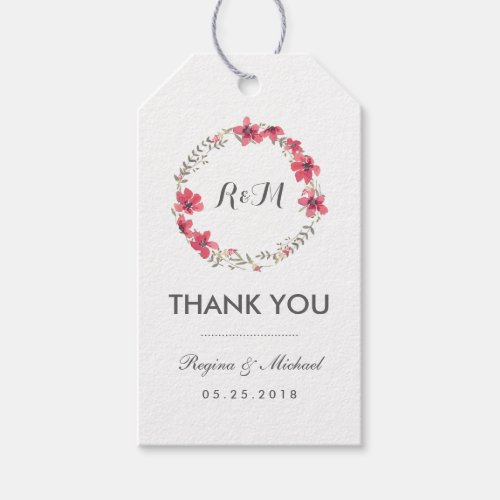 Vintage Flower Wreath Wedding Thank You Gift Tag