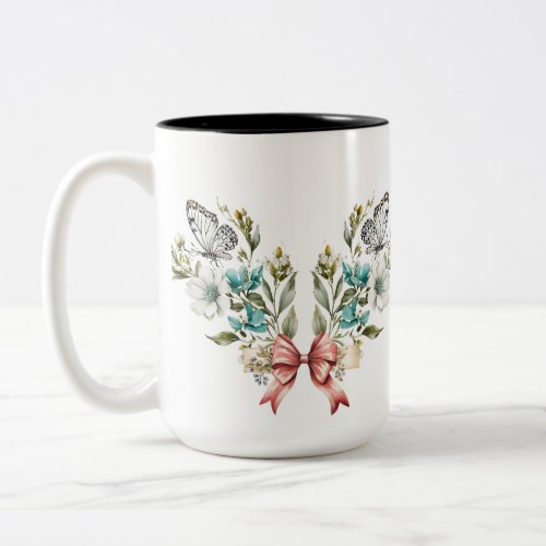 Vintage flowered and butterfly coffee mug