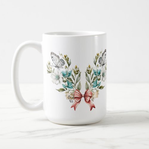 Vintage flowered and butterfly coffee mug