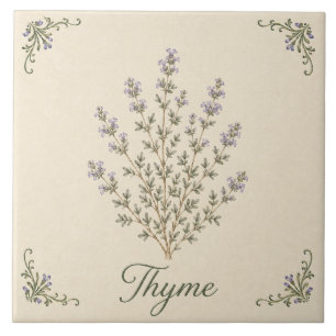 Vintage Flowering Thyme Botanical Kitchen Herb Ceramic Tile