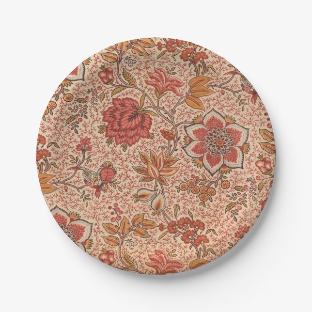 Vintage Flowering Vine Botanical Print Paper Plates (Front)