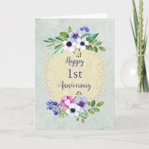 Vintage Flowers 1st Wedding Anniversary Card