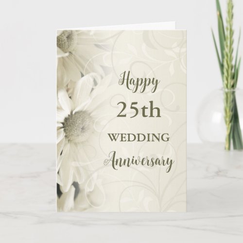 Vintage Flowers 25th Wedding Anniversary Card