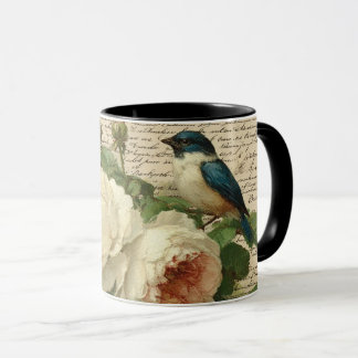 vintage flowers and bird mug