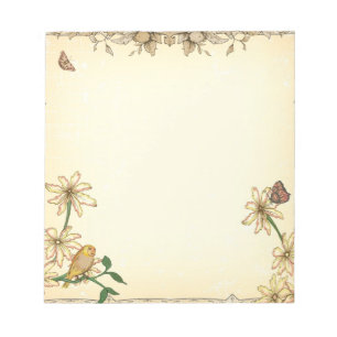 Vintage Flowers and Bird Notepad