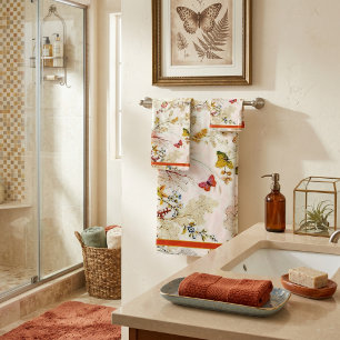 Vintage flowers and butterflies bath towel set