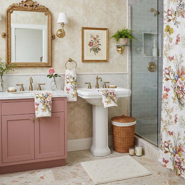 Vintage flowers and butterflies bath towel set (Creator Uploaded)