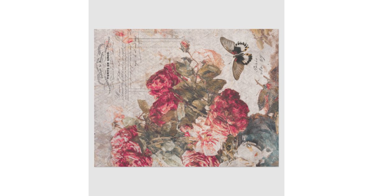 Vintage Flowers and Butterfly Decoupage Tissue Paper | Zazzle