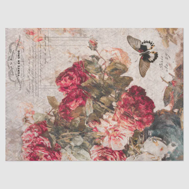 Vintage Flowers and Butterfly Decoupage Tissue Paper | Zazzle