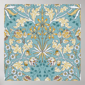 Vintage flowers and foliage seamless pattern on li poster