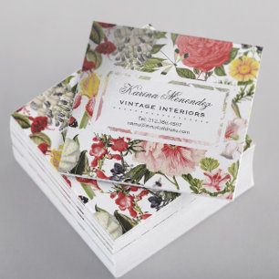 Vintage Flowers and Insects Garden Floral Square B Mini Business Card