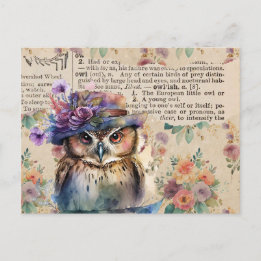Vintage Flowers and Owl Postcard