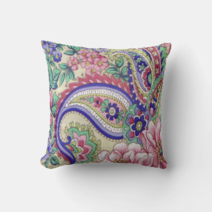 Vintage Flowers and Paisley Throw Pillow