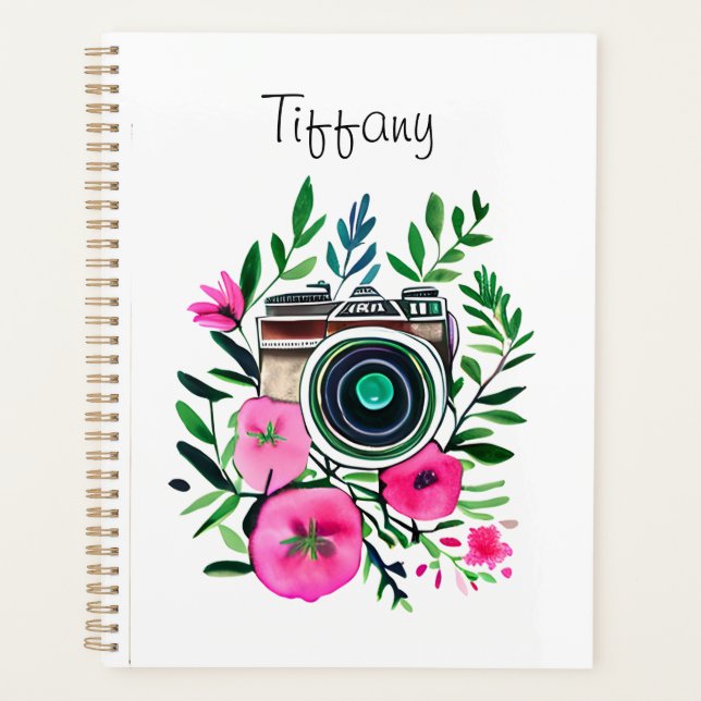 Vintage Flowers and Retro Camera Personalized Planner (Front)