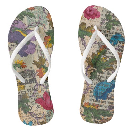 VINTAGE flowers and typography Flip Flops