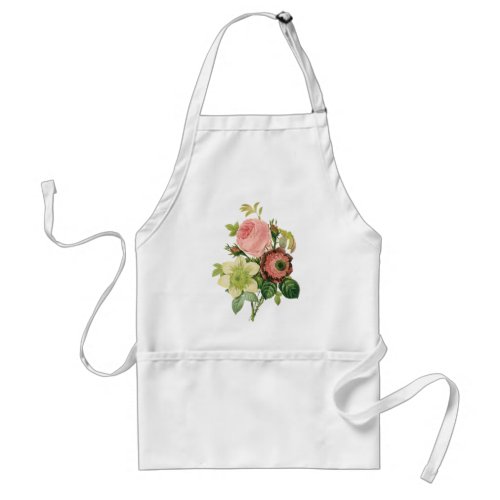 Vintage Flowers Anemone Roses Clematis by Redoute Adult Apron