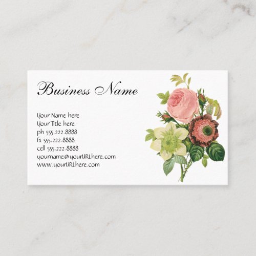 Vintage Flowers Anemone Roses Clematis by Redoute Business Card